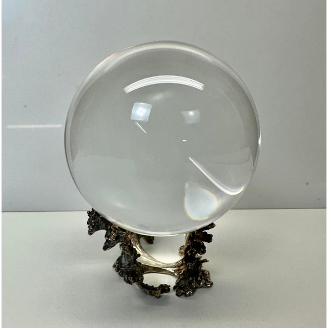Glass Rare Steuben Crystal Gazing Ball on Sterling Silver Wave Stand #1036 Signed 5.5” For Sale - Image 7 of 15
