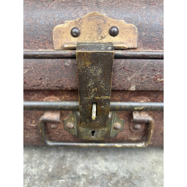 Antique British Colonial Steel Cabin Trunk With Original Patina, 1900s For Sale - Image 4 of 6
