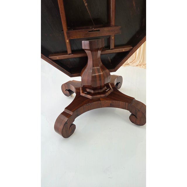 Late 19th Century Antique Octagonal Walnut Finish Tilt ( Snap) Pedestal Center Table For Sale - Image 5 of 18