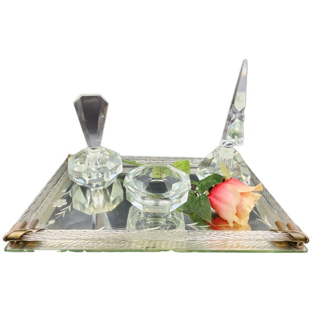 Vintage Hand Cut Crystal Dresser Set With Mirror Tray For Sale - Image 18 of 18