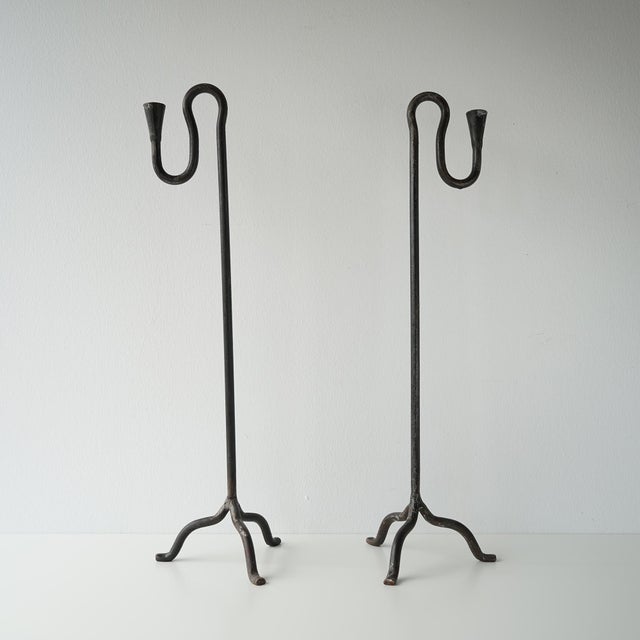 Metal Sculptural Mid 20th Century Wrought Iron Forged Candle Holders For Sale - Image 7 of 16