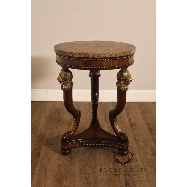 Maitland - Smith Maitland Smith Empire Style Round Marble Top Mahogany Lamp Table For Sale - Image 4 of 17