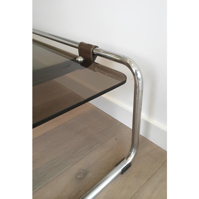 1950s Chrome, Leather and Smoked Glass Coffee Table For Sale - Image 6 of 7