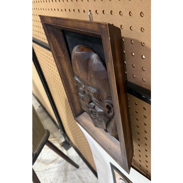 Japanese 1960s Wooden Carved Buddha Head Mask - Vintage Framed 12x15 Excellent condition This product is a vintage...