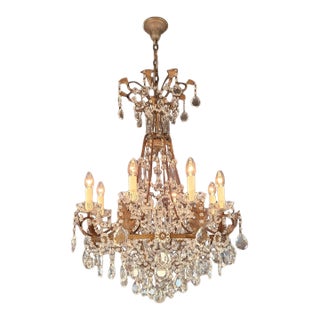 Antique Louis XV Revival Tradition Crystal Chandelier Brass and Metal 8 Lights For Sale