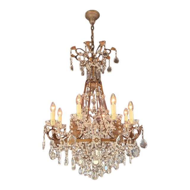 Antique Louis XV Revival Tradition Crystal Chandelier Brass and Metal 8 Lights For Sale