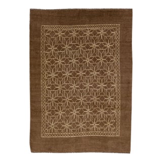 Modern Moroccan Style Handmade Geometric Pattern Brown Wool Rug For Sale