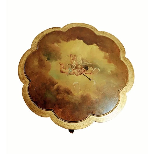 Antique French Louis XV Style Hand-Painted Side Table This beautiful hand-painted table with 2 Cherubs on the top and with...