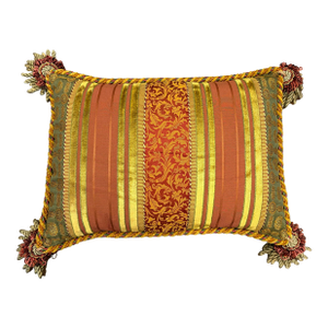 Luxury Regal Brocade & Velvet Striped Throw Pillow With Tassel Trim
