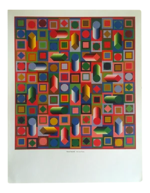 Victor Vasarely Op Art Modernist Geometric Lithograph Print "Hyram - Prism" 1980