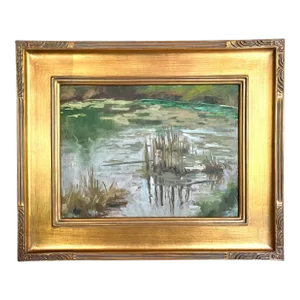 American Impressionist Oil Painting New England Pond by Harry Barton