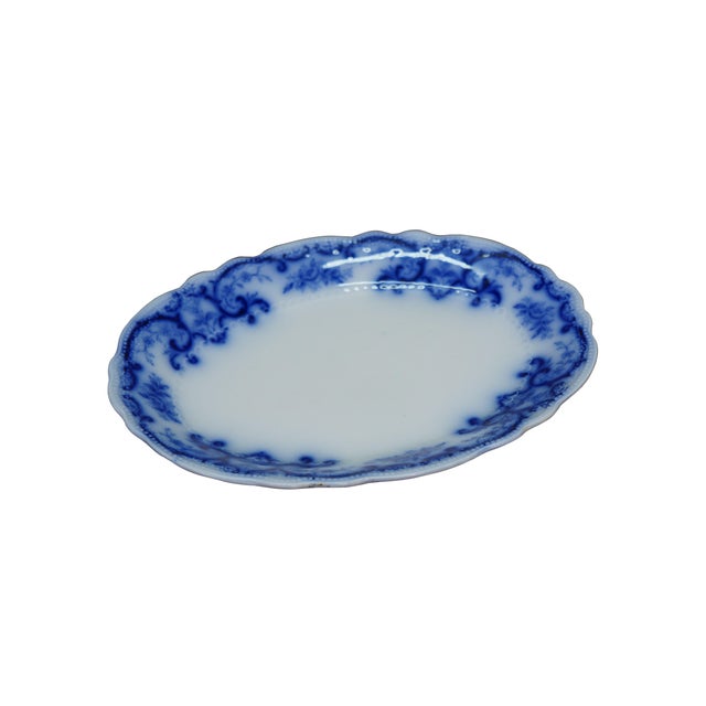 Victorian Antique w.h. Grindley Flow Blue Oval Porcelain Platter Tray Centerpiece England For Sale - Image 3 of 12