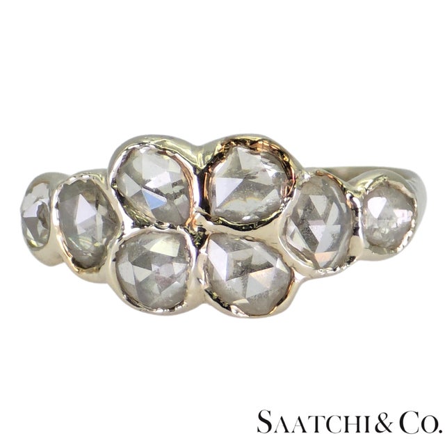 Metal 1910s 14k (585) White Gold Natural Rose Cut 1.4 Ct White Diamond, Size 5.5 For Sale - Image 7 of 18