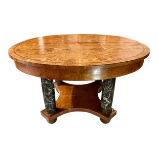 Antique Empire Style Burlwood & Marble Column Center or Dining Table For Sale