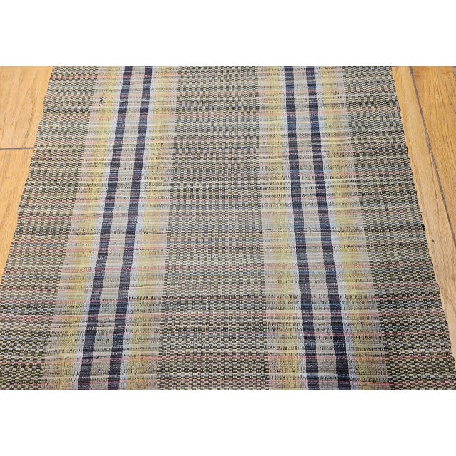 American Vintage American Amish Rag Runner, Handwoven Stripe Pattern, Green & Yellow, 3x16 For Sale - Image 3 of 18