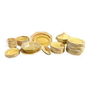 Large Late 19th Century Set of French Directoire Style Ceramic Dishes and Serving Pieces- 64 Pieces