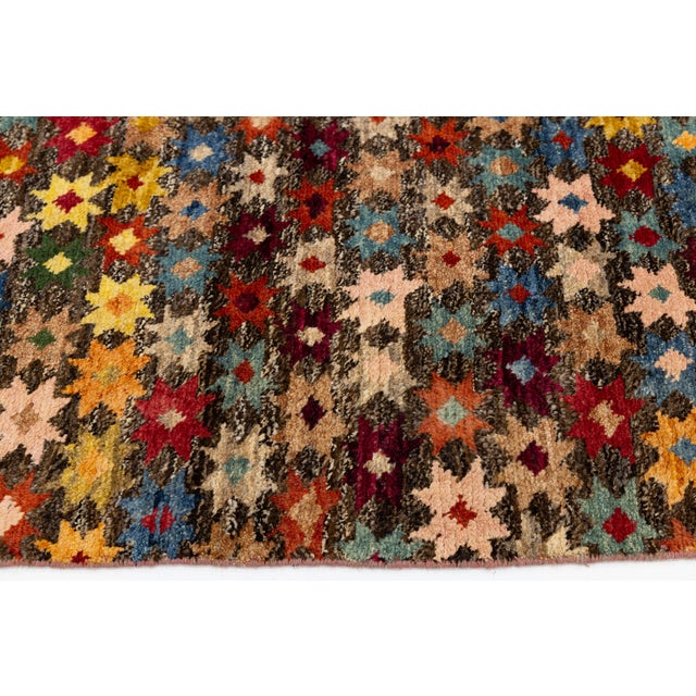 2020s 6x8 Hand-Knotted Baluch Style Wool Rug Vibrant Colorful Star Pattern For Sale - Image 5 of 11