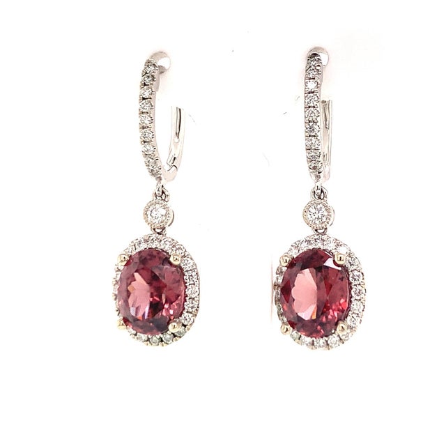 Natural Tourmaline Rubellite Diamond Earrings 18k Gold 6.62 TCW Certified For Sale - Image 9 of 14
