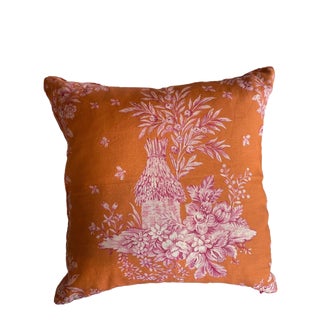 Orange & Pink Toile Throw Pillow Cover For Sale
