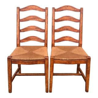 Pair of Rustic Ladderback Rush Seat Chairs For Sale