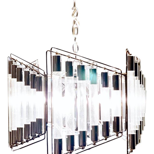 Mid 20th Century Italian Modern Sciolari Trapezoidal Tubular Glass & Steel Chandelier For Sale