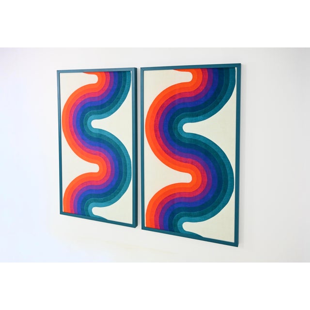 Verner Panton Style Paintings, Set of 2, 1970s, Fabric & Wood For Sale - Image 3 of 7