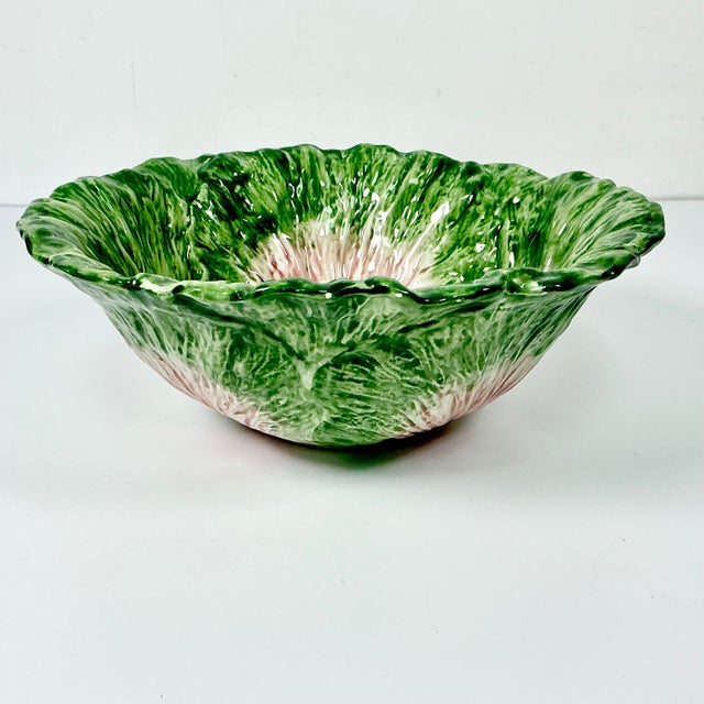 1980s Vintage Hollywood Regency Boho Chic Majolica Cabbage Ware Serving Bowl. For Sale - Image 4 of 10