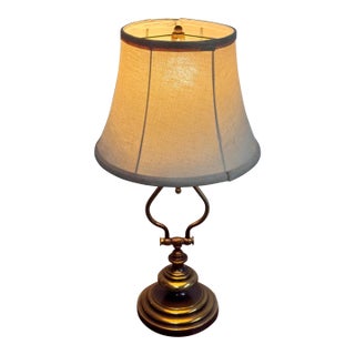 Lyre Form Brass Tone Table Lamp, Vintage For Sale