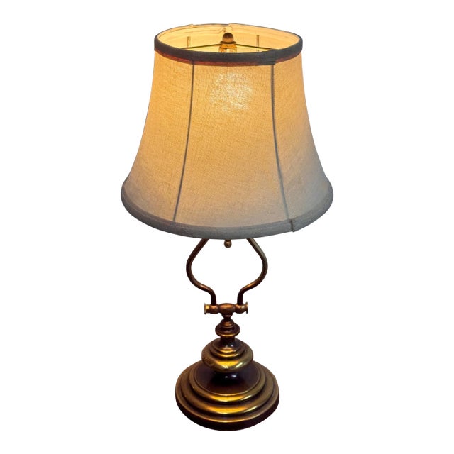 Lyre Form Brass Tone Table Lamp, Vintage For Sale