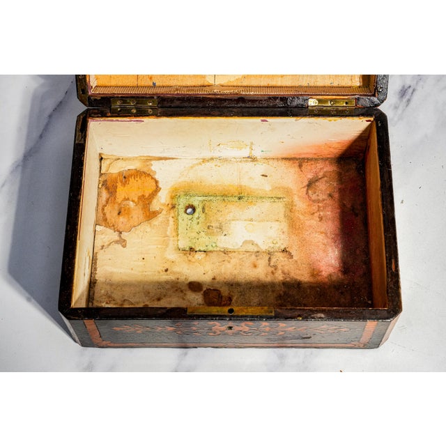 Beautiful Antique Victorian Lacquered Music Box Case Decorative Inlaid Wooden Box W/ Key European Home Decor For Sale - Image 12 of 18