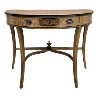 Mid 20th Century Grand Rapids Imperial Furniture Regency Bird's Eye Maple Demilune Console Table For Sale