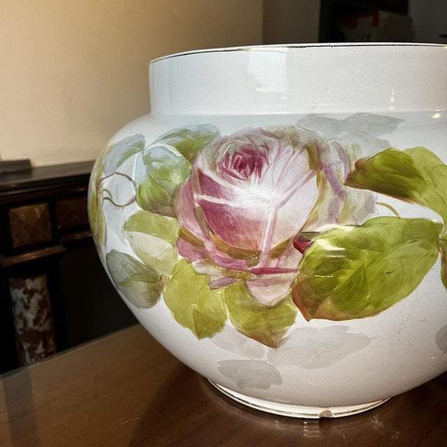 Beige Large Earthenware Ceramic Roses Floral Planter, 1900s For Sale - Image 8 of 18