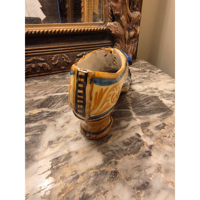 Rustic European French Faience Tin Glazed Shoe For Sale - Image 3 of 11