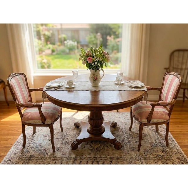 Vintage Italian Louis XV Style Carved Walnut Fauteuil Armchairs in Dusty Rose Brocade - Pair For Sale - Image 12 of 12