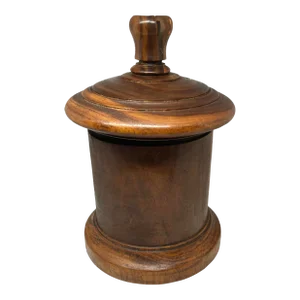 Antique 19th Century Lignum Vitae or Walnut String Box, Lid Has Finial Fitted With a Cutting Blade