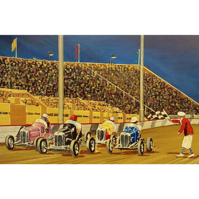 1930s Oil Painting G. Fox Car Race Circa 1930, Framed For Sale - Image 5 of 12