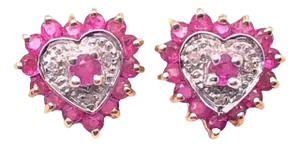 14 Karat White and Yellow Gold Button Ruby Earrings With Diamonds