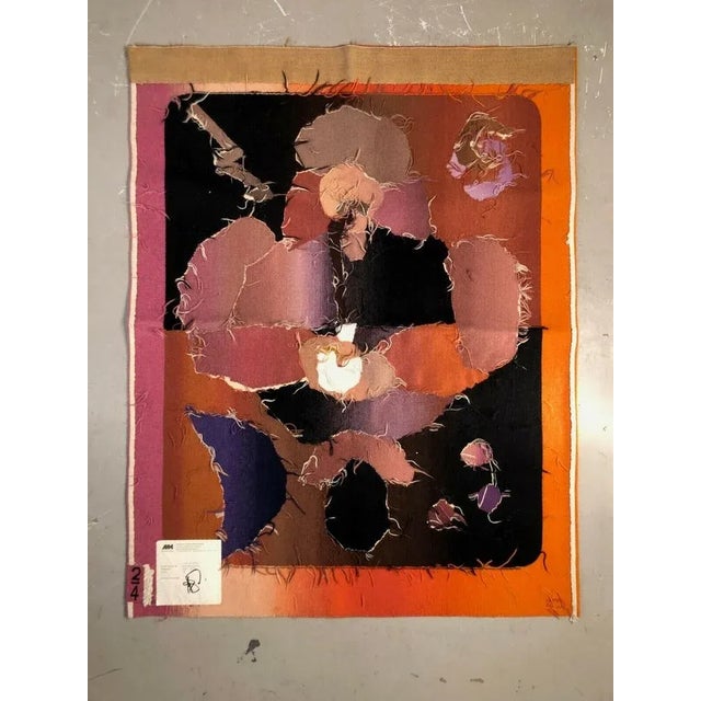 An exceptional tapestry of Aubusson, post-modernist, libre shape, lyrical abstraction, in wool woven by hand signed in the...
