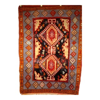 Antique Anatolian Village Rug, Hand-Knotted Wool, Ivory & Blue, 1900s, 3' x 4' For Sale