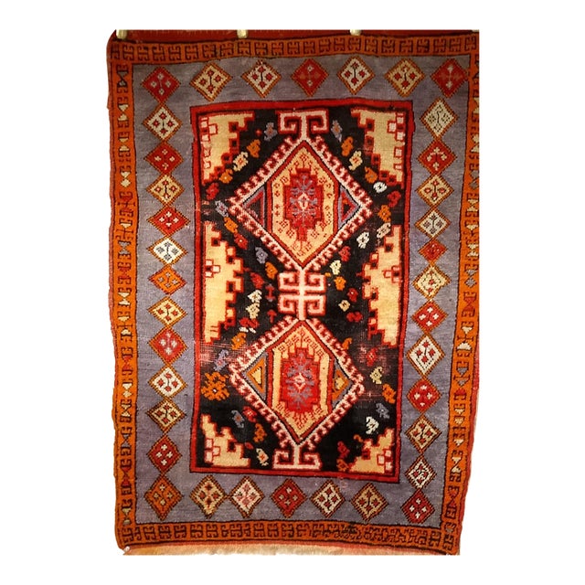 Antique Anatolian Village Rug, Hand-Knotted Wool, Ivory & Blue, 1900s, 3' x 4' For Sale