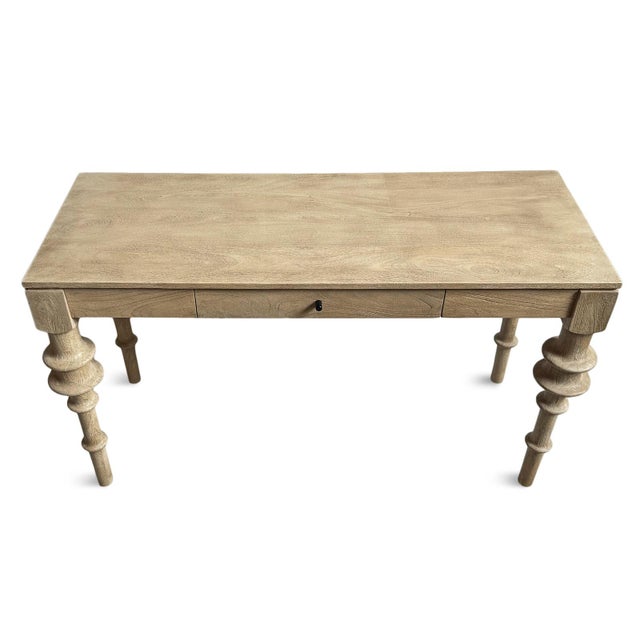 Sanded Oak Turned Leg Desk For Sale - Image 4 of 6