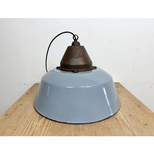 Industrial Grey Enamel and Cast Iron Pendant Light, 1960s For Sale - Image 14 of 17