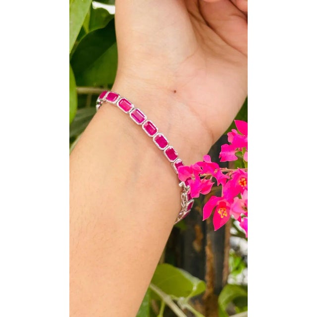 Not Yet Made - Made To Order 18k White Gold 15.5 CTW Ruby Octagon Tennis Bracelet, Modern Design For Sale - Image 5 of 11