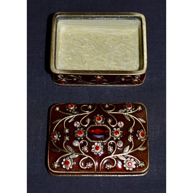 Vintage Two's Company Jeweled Enamel Trinket Box Burgundy Red Victorian Ornate For Sale - Image 12 of 16
