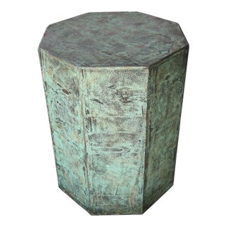 Octagonal Plaster Table Base, Faux Verdigris Copper, Circa 1990s For Sale