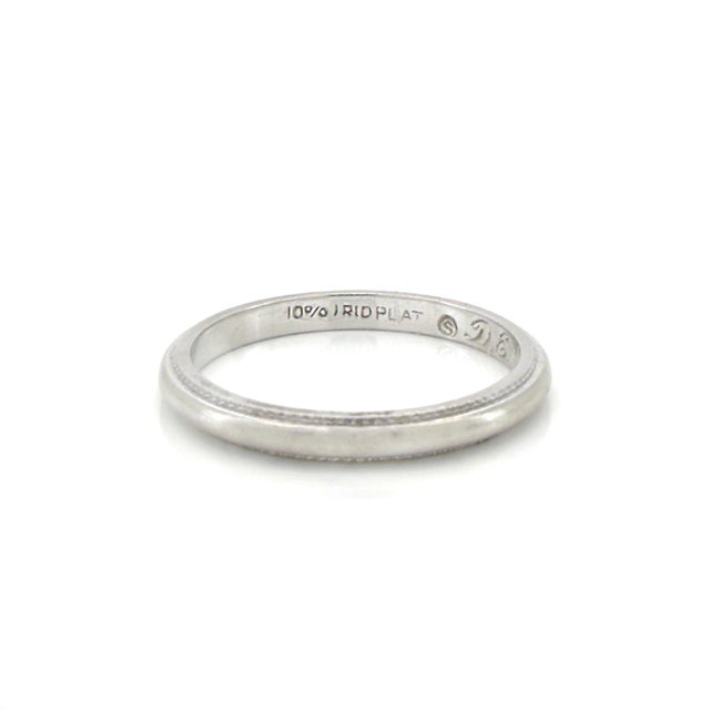 Vintage 1960s Platinum Milgrain Wedding Band, Stacking Ring, Size 4.5 For Sale - Image 4 of 11