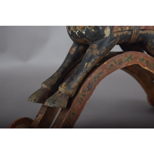 Indian Artist, Horse on Wheels, 19th Century, Hand-Carved and Painted Wood For Sale - Image 9 of 12