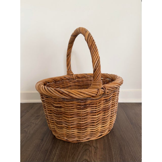 Wood Vintage French Wicker Market Basket For Sale - Image 7 of 13