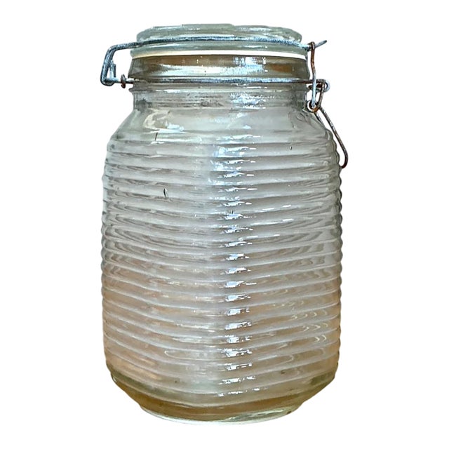 Vintage Ribbed Glass Storage Jar For Sale