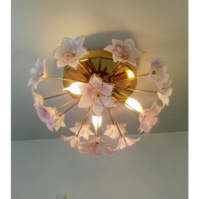 2020s Murano Style Flush Mount Light Pink Flower Ceiling Light Glass Chandelier For Sale - Image 5 of 14